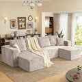 124 Modular Sectional Sofa U-Shaped 4 Seater Boneless Couch with 2 Ottomans Modern Cloud Sectional Couch Deep Seat Sofa for Living Room Bedroom Apartment No Assembly Required