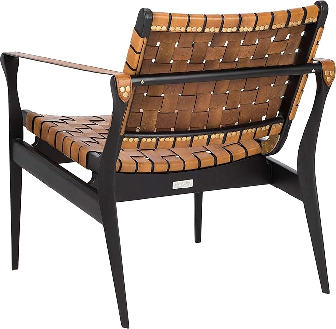 Safavieh Couture Dilan Brown and Black Woven Leather Safari Chair