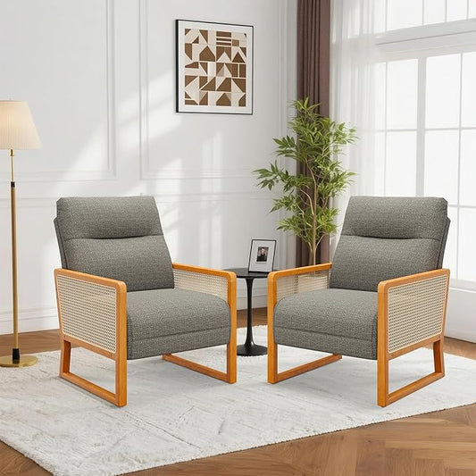 HAOBO Home Modern Accent Chair Linen Upholstered Armchair for Bedroom Living Room Chairs Office Chair Set of 2