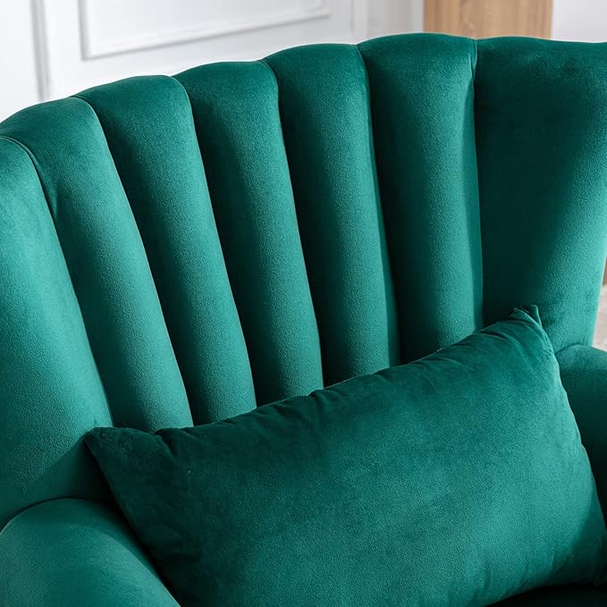 Accent Reading Arm Chairs Midcentury Modern Comfy Corner Sofa Chair Wingback Waiting Room Club Chair with Tufted Back for Living Room/Bedroom/Reception Room Velvet Green