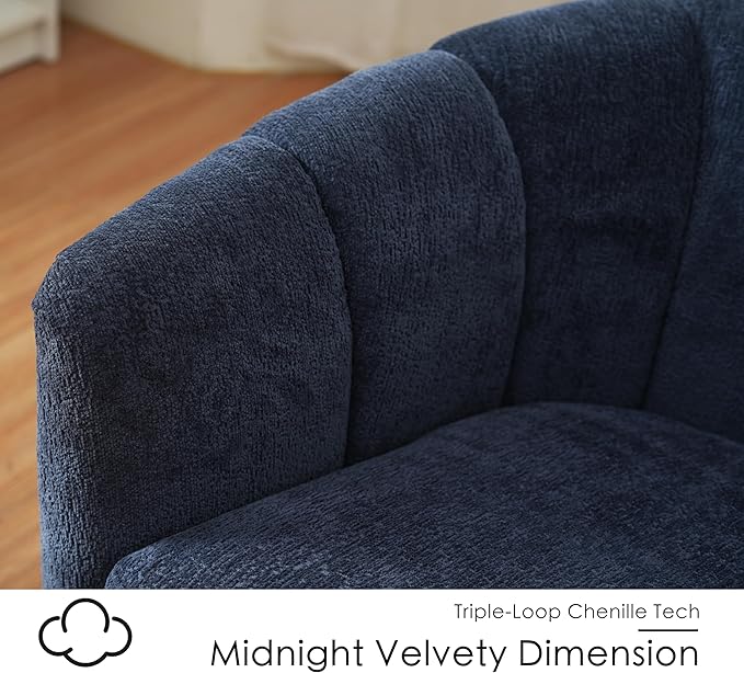 SITJOY Swivel Accent Chair Mid Century Modern Barrel Armchair with Solid Ash Wood Base Upholstered Chair for Living Room Bedroom Fabric in Navy