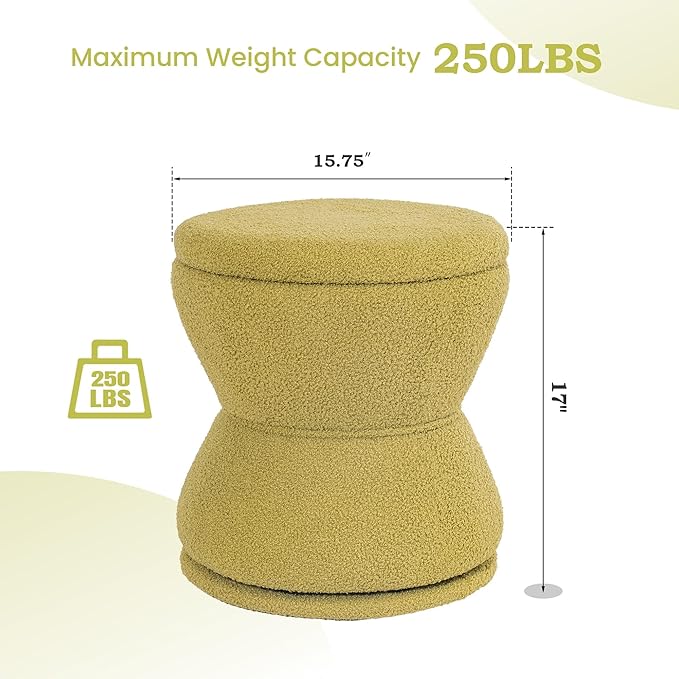 Round Ottoman with Storage 360°Swivel Vanity Stool Chiar with Wooden Frame Small Makeup Chair Comfy Foot Stool with Thick Padded for Living Room Bedroom Entryway