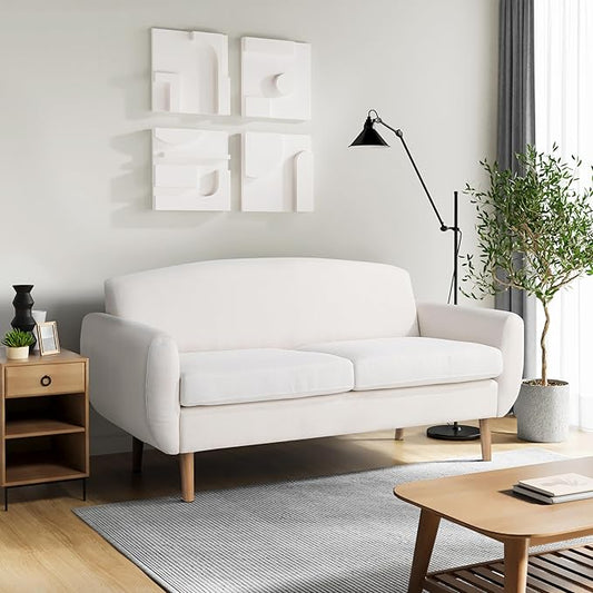 Serta Gatewood 61.2 Modern Boho Sofa Curved Arms and Back Cushion Dream Coil Comfort Solid Wood Legs Easy Assembly Woven Polyester Fabric Cream