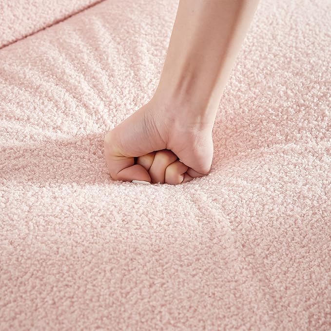 Pink Modern Teddy Velvet Convertible Folding Futon Couch Sofa Bed Adjustable Pillow Top Arm Memory Foam Couch Double Love Seat Sofa for Compact Space Dorm Apartment Bedroom Loveseat (Pink)