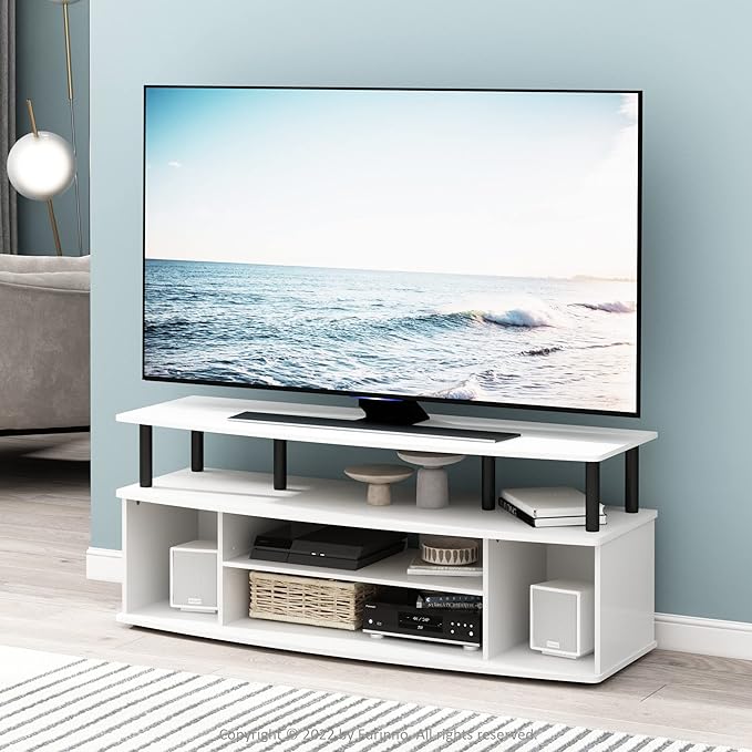Furinno Jaya Large Entertainment Center Hold up to 55-in TV Inch White/Black