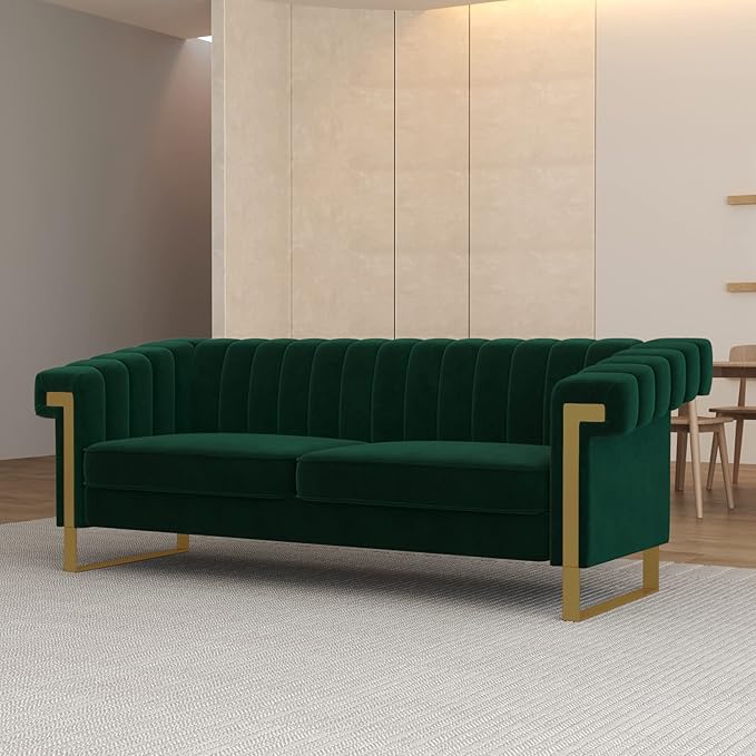 83'' Green Velvet Couch Sofa Mid-Century Modern Love Seat Chesterfield 3 Seat Couches Sofa for Living Room Apartment (Green)