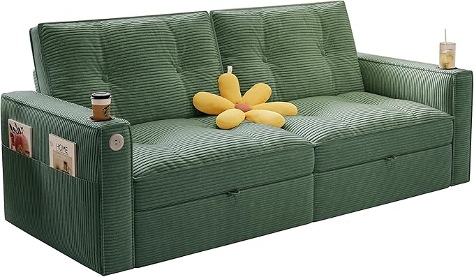 KEIKI Convertible Sofa Bed 3 in 1 Pull Out Couch 73 Pull Out Sofa Bed with Side Pocket for Living Room Bedroom Small Space Green