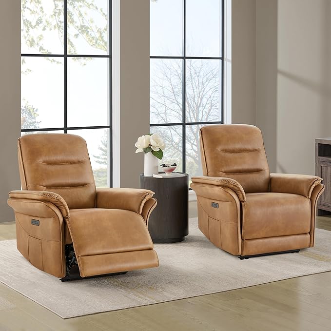 Power Recliner Chair with Adjustable Headrest and Footrest Dual Motor Leather Reclining Chair with USB/Type-C Charging Zero Gravity Modern Electric Recliner for Adults Living Room Bedroom