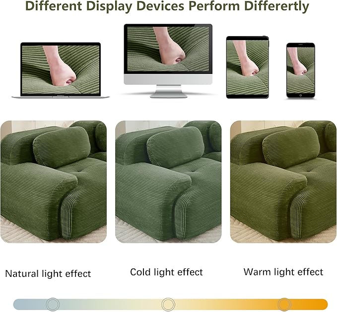81.8 L-Shaped Cloud Couch Modular Sectional Sofa - Boneless Deep Seat 2-Seater with Movable Ottoman No Assembly Corduroy Upholstery Couches for Living Room (Green)