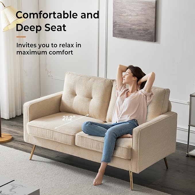 VINGLI 56 Modern Beige LoveseatSmall Corduroy Sofa Couch Deep Seat for Living Room2-Seater Loveseat Sofa for BedroomApartmentOfficeDormSmall Space