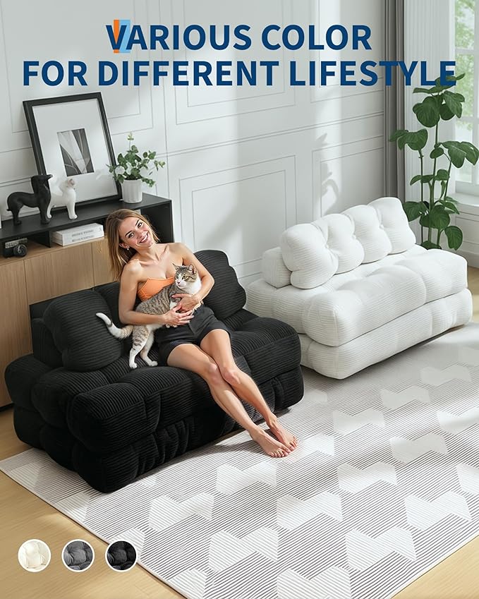 3-in-1 Folding Sofa Bed Convertible Single Futon Couch Bed with Back Support and Pillow Portable Fold-Out Chair Bed for Living Room and Bedroom Lounge
