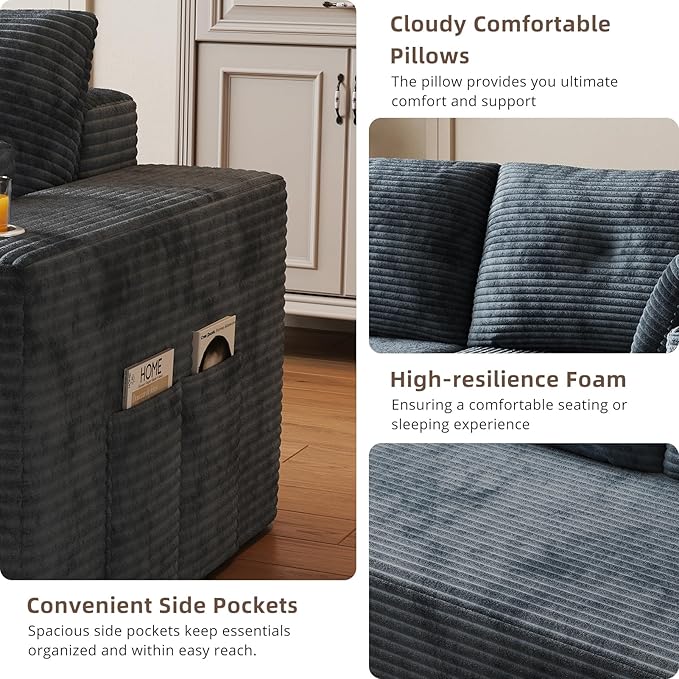 109 Boneless Couches for Living Room Modular Sectional Sofa with Oversized Chaise L-Shape Cloud Couch with Deep Seat (Dark Gray Right Facing Chaise)