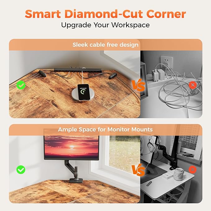 Mericonia 59 inch Large L Shaped Desk Simple Corner Gaming Desk with CPU Stand &amp Hooks Computer Desk for Home Bedroom &amp Office Workspace Dark Brown