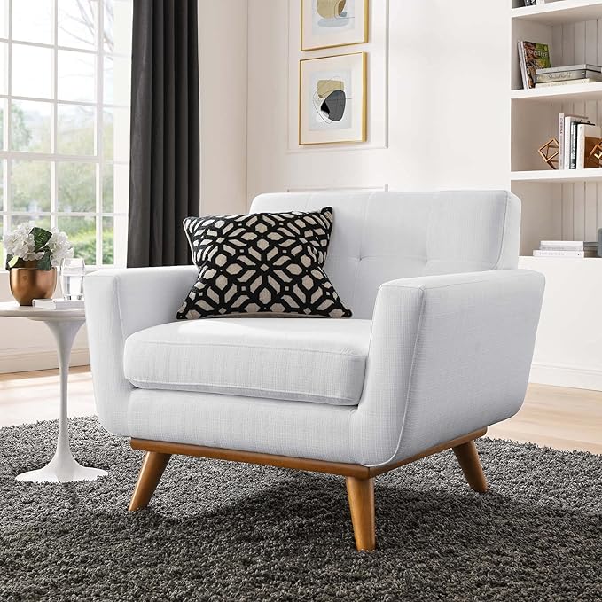 Modway Engage Mid-Century Modern Upholstered Fabric Armchair in White