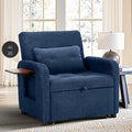 Convertible Sleeper Chair-Fabric Futon Sofa Bed Single Sleeper Sofa Small Couch Bed with USB Port Foldable Table Pillow Adjustable Backrest for Dorm/Bedroom/College DarkBlue