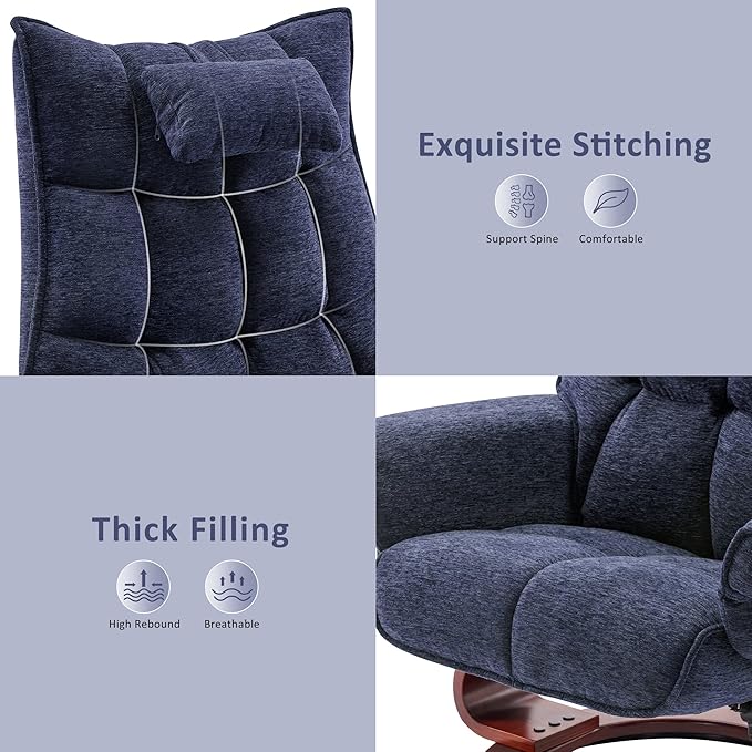 MCombo Swivel Recliner with Ottoman TV Chair Sets with Vibration Massage Ideal for Small Space Living Room &amp Bedroom 4188 (Blue)