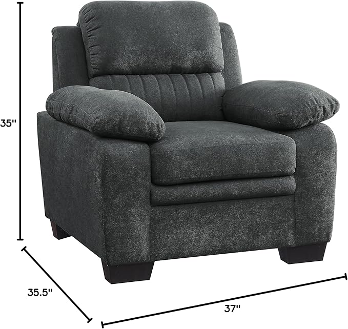 Plush Seating Chair 1pc Dark Gray Textured Fabric Channel Tufting Solid Wood Frame Modern Living Room Furniture