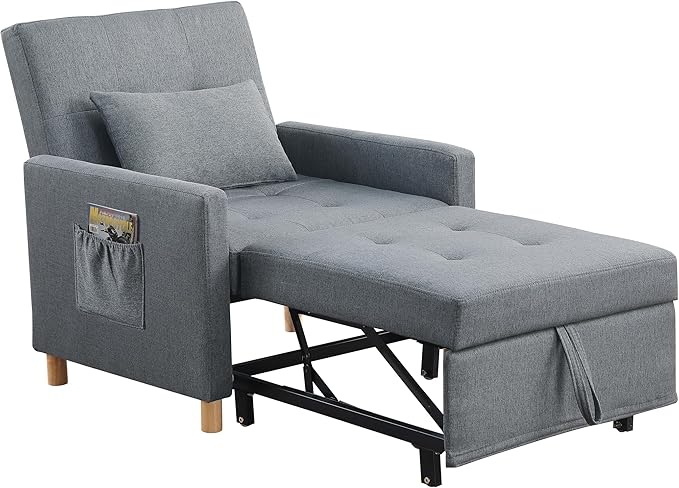 Sleeper Chair Bed Convertible Chair Bed Sleeper Pull Out Sofa Beds with Adjustable Backrest Modern Linen Fabric Convertible Chair to Bed for BedroomLiving Room Apartment-Dark Grey