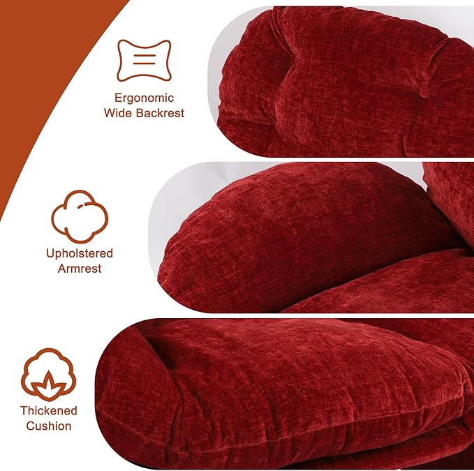 thksbought Modern Accent Chair Red Chenille Mid Century Lounge Armchair with Button Tufted Back Comfy Luxury Crab Chair with Upholstered Seat for Bedroom Apartment Studio Office (Red 1PC)