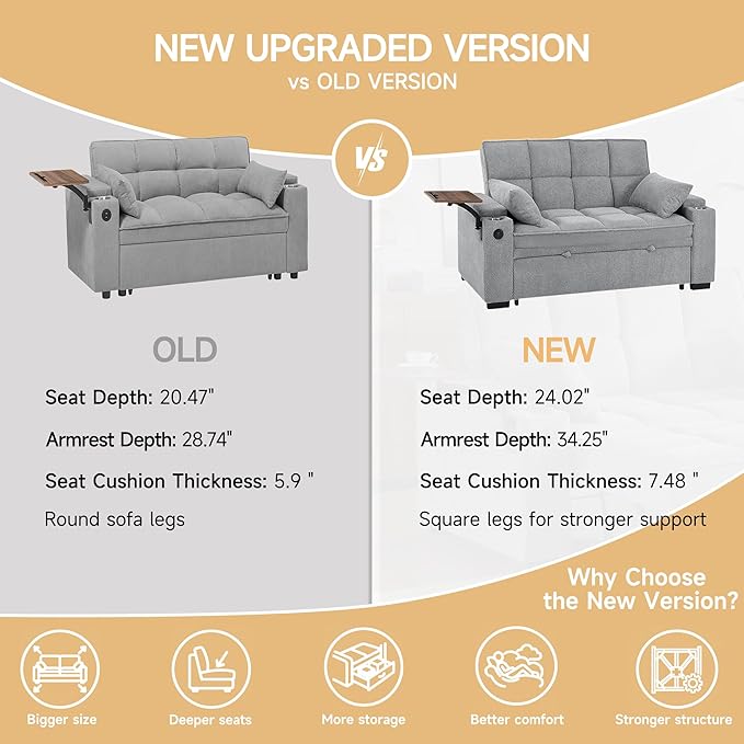 65'' Chaise Lounge Chair Indoor 3-in-1 Convertible Sofa Bed with Pull-Out Design 360° Swivel Side Table Modern Granular Velvet Couch Bed for Living Room Small Space &amp Apartment-Friendly