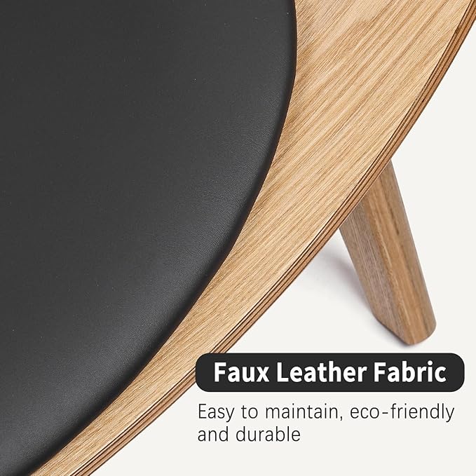 Hans Wegner Style Three-Legged Shell Chair Ash Plywood Black Faux Leather Accent Chair Living Room Furniture Mid-Century Modern Shell Chair