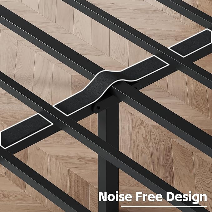Queen Bed Frame with Headboard PU Leather Upholstered Bed Frame PlatformAll Metal Slats Support Platform Bed Frame with Storage SpaceEasy AssemblyNoise FreeNo Box Spring NeededBlack