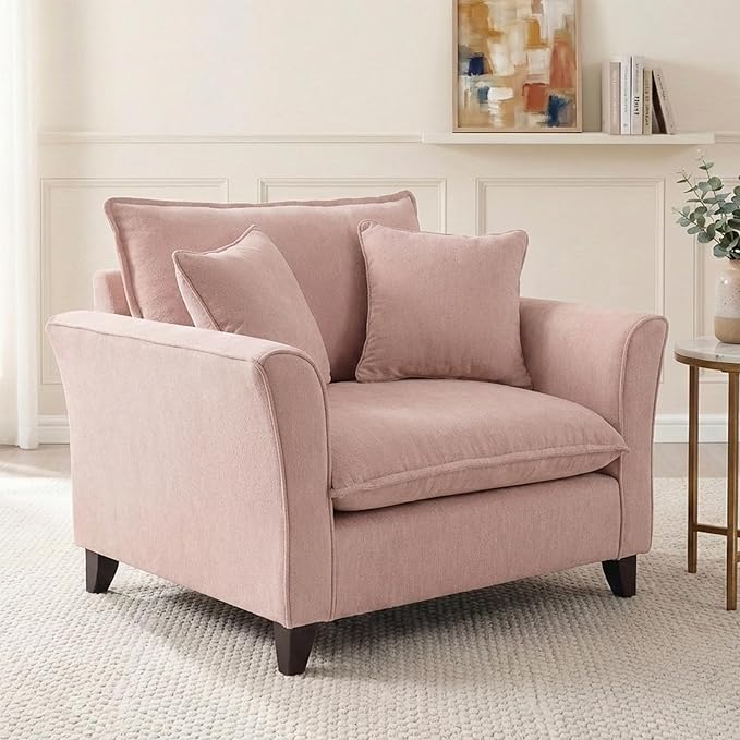 Merax Mid Century Modern Accent Chairs Soft Chenille Reading Chair Upholstered Armchair Side Chairs Sofa Couches for Living Room Bedroom ApartmentPink