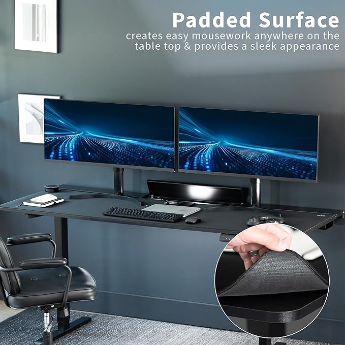 VIVO Universal 71 x 30 inch Table Top with Built-in Concealed Cable Trays for Standard and Sit to Stand Height Adjustable Home and Office Desks Full Size Mouse Pad Black Desktop DESK-TOP3-71