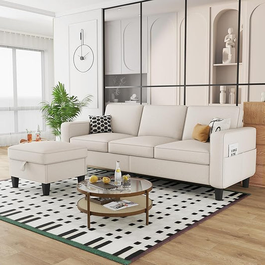 Sectional and Sofa Couches for Living Room Living Room Furniture 3 Seats Sofas with Movable Storage Function Ottoman Small Sofas for Bedroom Apartment or Office