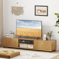 Tangkula Modern TV Stand for up to 70” TVs 63”L Minimalist Entertainment Center w/ 2 Doors &amp Open Shelves Media Console Table Storage Cabinet with 6 Support Feet for Living Room (Natural 63”L)