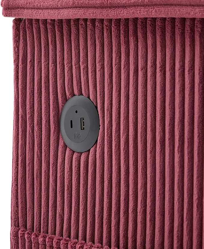 76.8 L-Shaped Sleeper Sofa with Storage Ottoman USB Ports Cup Holders&ampLED Lights Side Pockets Comfy Corduroy Modern 3-Seater Small Couch Bed for Living Room with 2 Throw Pillows (Wine Red)