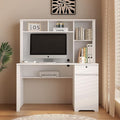 Anwick Home Office Desk with Hutch and Drawer Modern Computer Gaming Desk with Charging Station Study Writing Table with Storage