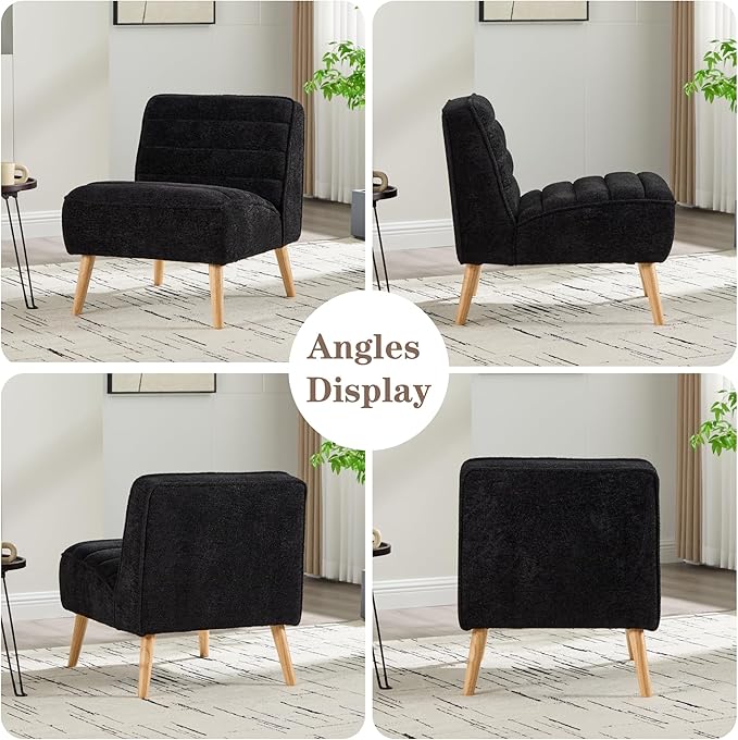 Mlmh &amp Kngwa 24.4 W Mid Century Modern Accent Chair Armless Accent Chairs Comfy Upholstered Reading Chairs Chenille Vanity Chair for Living Room Bedroom Black