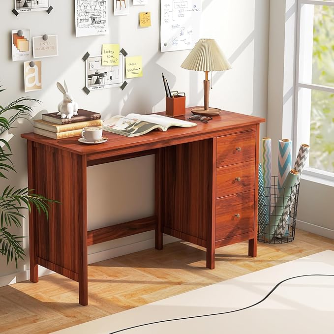 Tangkula Computer Desk with 3 Storage Drawers Modern Home Office Desk with Storage Drawers &amp Spacious Desktop Compact Writing Study Desk Laptop Desk for Bedroom Multipurpose Computer Workstatio