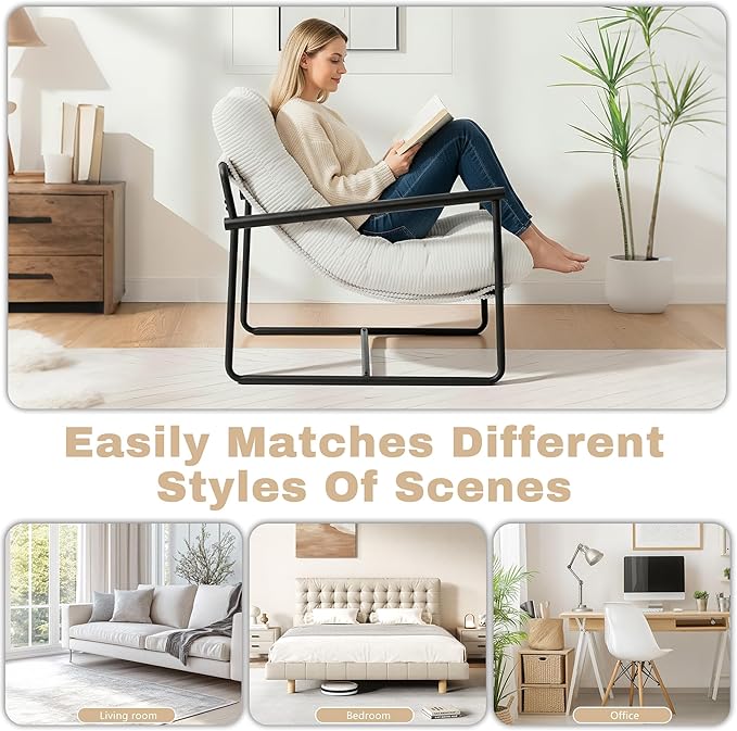 Modern Accent Chair for Living RoomArm Chair with Metal FrameUpholstered Armchair with Soft Cushion for Bedroom Lounge Reading Room (Beige)