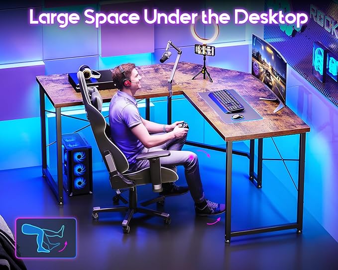 Casaottima 51 Inch L Shaped Gaming Desk Corner Table Sturdy Workstation for Home Office Writing Gaming Computer Desk for Small Space Easy Assembly Rustic Brown