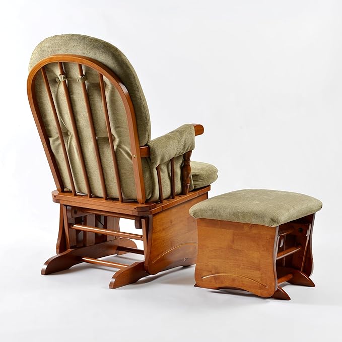 Solid Wood Glider Rocking Chair with Ottoman Set - Stylish Modern Nursery Glider Rocker with Thick Padded Cushion Smooth Gliding Motion for Living Room Nursing Reading - 280LBS Capacity Khaki
