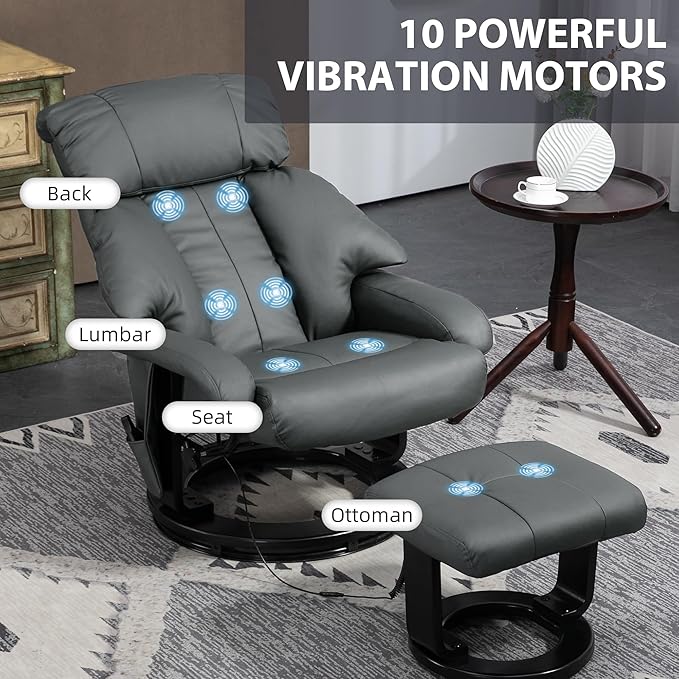 Faux Leather Manual Recliner with Swivel Wood Base and Padded Armrest Comfortable Chair for Living Room Seating.