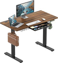 SHW 48-Inch Electric Height Adjustable Standing Desk with Drawer Memory Preset and Cable Management Tray Walnut