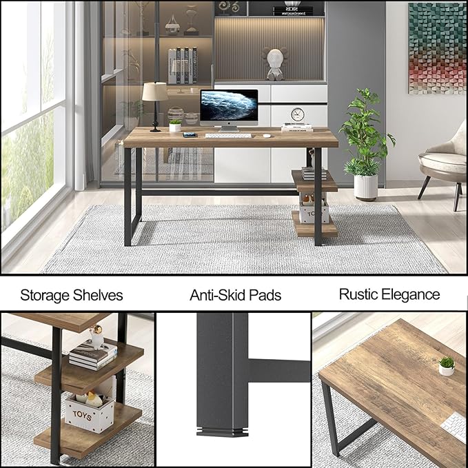 FOLUBAN Computer Desk Modern Home Office Desk with Storage Shelves Writing Study Gaming Table for Living Room Bedroom Rustic Oak 53 Inch