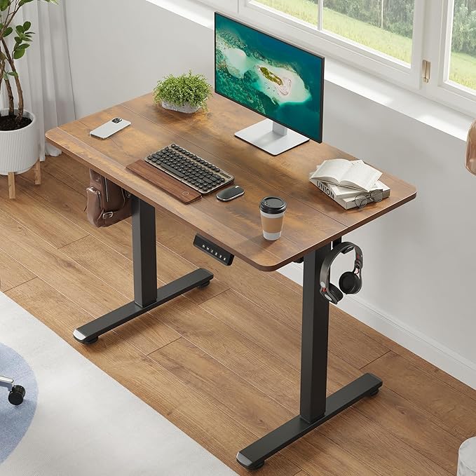 Casaphoria 40 x 24 inches Electric Standing Desk Sit to Stand Desk with Memory Height Adjustment Home Office Computer Desk for Writing and Games Brown