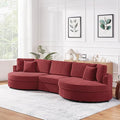 Merax 129 inches 3-Seater Curved Chenille Sofa Modern Upholstered Living Room Couch with Thick Cushions Includes 2 Throw Pillows Easy Assembly Red