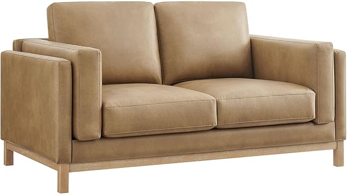 Modway Roscoe 63 Inch Vegan Leather Loveseat in Toast - Comfortable Faux Leather 2 Seater Couch for Living Room Apartment or Office Seating