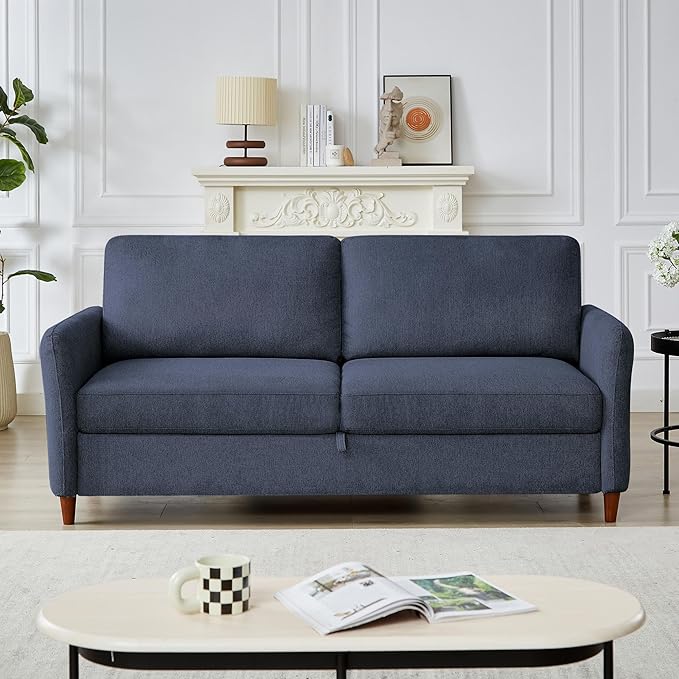 Loveseat Sofa Couch with Storage Small Couches for Small Spaces Comfy Love Seats for Living Room 2 Seater Sofa for Bedroom (Dark Blue 2-Seat)
