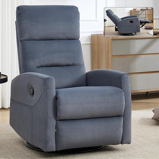 Swivel Rocker Recliner Chair for Adults Rocking Recliner Chair Rocker Nursery Glider ChairRecliners for Small Spaces Manual Recliner Single Sofa for Living Room Nursery (Blue Grey)