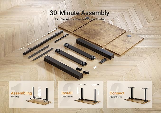 YDN Electric Standing Desk Adjustable Height Stand up Desk 48 x 24 Inches Sit Stand Home Office Desks Black Frame/Rustic Brown Top