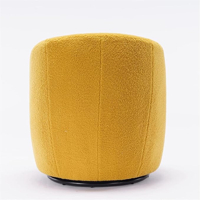 360 Degree Swivel Chair Teddy Fabric Modern Bucket Chair with Black Powder Coated Metal Ring for Living Room Bedroom (Yellow)