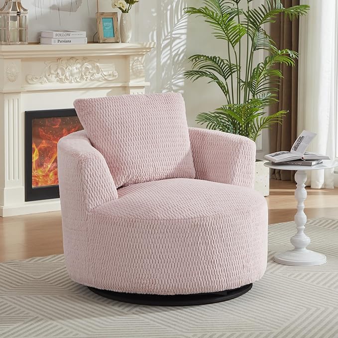 360° Swivel Accent Chair Compressible for Storage Modern Luxury Chair with Thick Cushioning for Office Living Room and Apartment Pink