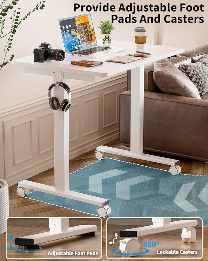 Okin Small Electric Standing Desk 36 x 24 Whole Piece Height Adjustable Desk White Sit to Stand Computer Workstation with Wheels for Home Office