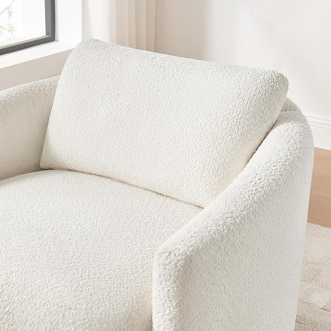 Boucle Accent Barrel Chair Set of 2 Cloud Reading Chair for Living Room &amp Bedroom Furry Sherpa Armchair with Cozy Soft Throw Pillow Back Comfy Upholstered Lounge Chair Modern Single Sofa Chair